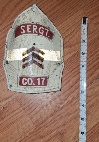 FIREMANS HELMET BADGE LEATHER SHIELD HAND PAINTED 1940-60 SERGEANT CAIRNS &BROS 