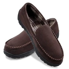 Mens Slippers Microsuede Moccasin Memory Foam House Shoes 10.5 Brown