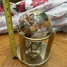 Mother of Pearl Gemstone Rotating Desk Globe w/ Quartz Clocks/Thermometers