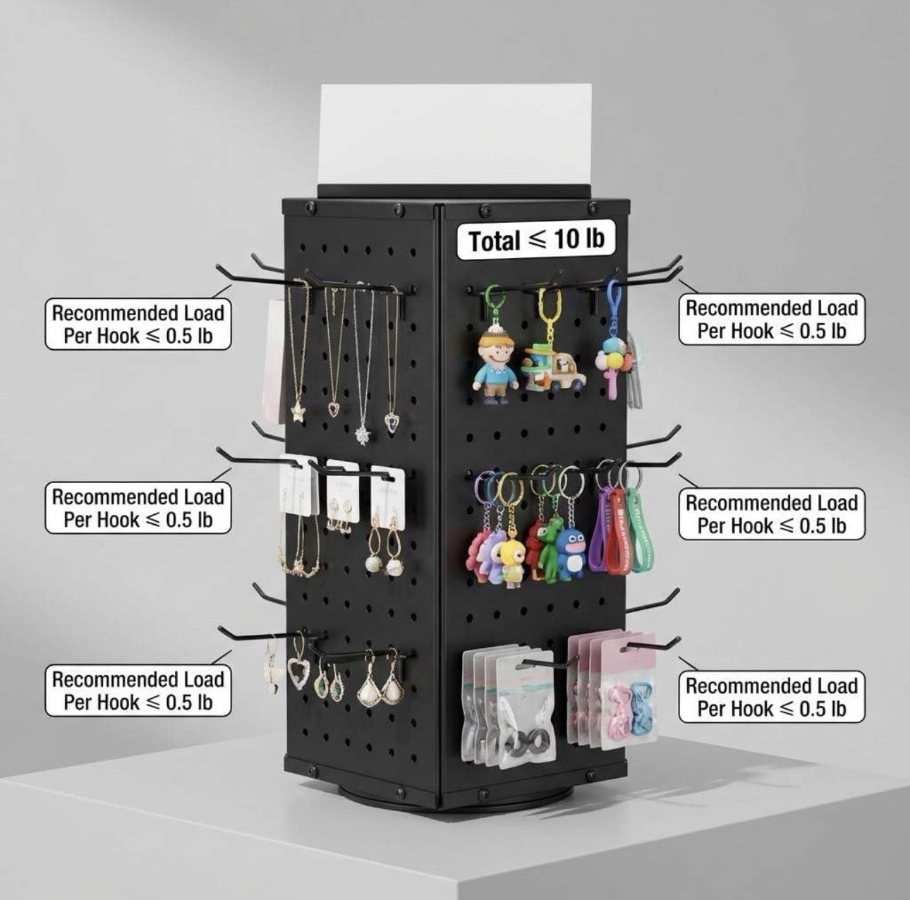 24 Hook Rotating Pegboard Display Stand 4-Sided Metal Spinner Rack ...