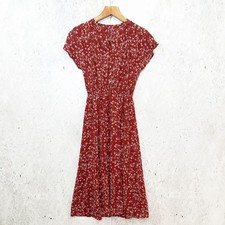 Discoat Floral Long Dress Total Pattern Elastic Waist Front Button Red