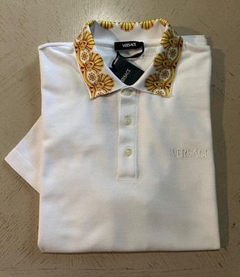 Versace Medusa White/Gold Piquet Cotton Polo Shirt 2XL 1012260 NWT