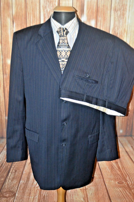 Jack Victor Classic Men Super 110s Striped 3 Front Button Suit Sz 48XL Wst 38x31