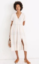 NWT Madewell Linen-Blend Clara Midi Dress in Plaid Cottage Core Girly Large