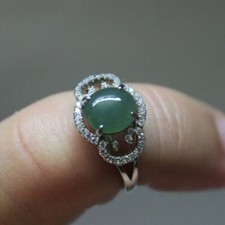 Size 6  CERTIFIED Natural JADE Grade A Icy Oily Green Jadeite S925 RING
