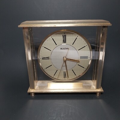 BULOVA DESK MANTLE CLOCK Grand Prix Executive Brass Analog Quartz