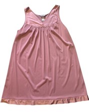 Vintage Vanity Fair Babydoll Pink Nightgown Size L Sleeveless Nylon Satin Trim
