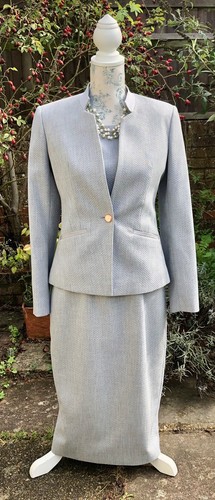 Ted Baker Smart Suit, PALE GREY (Dress & Jacket) Check/Waffle Size 2 (UK 10) VGC - Picture 2 of 24