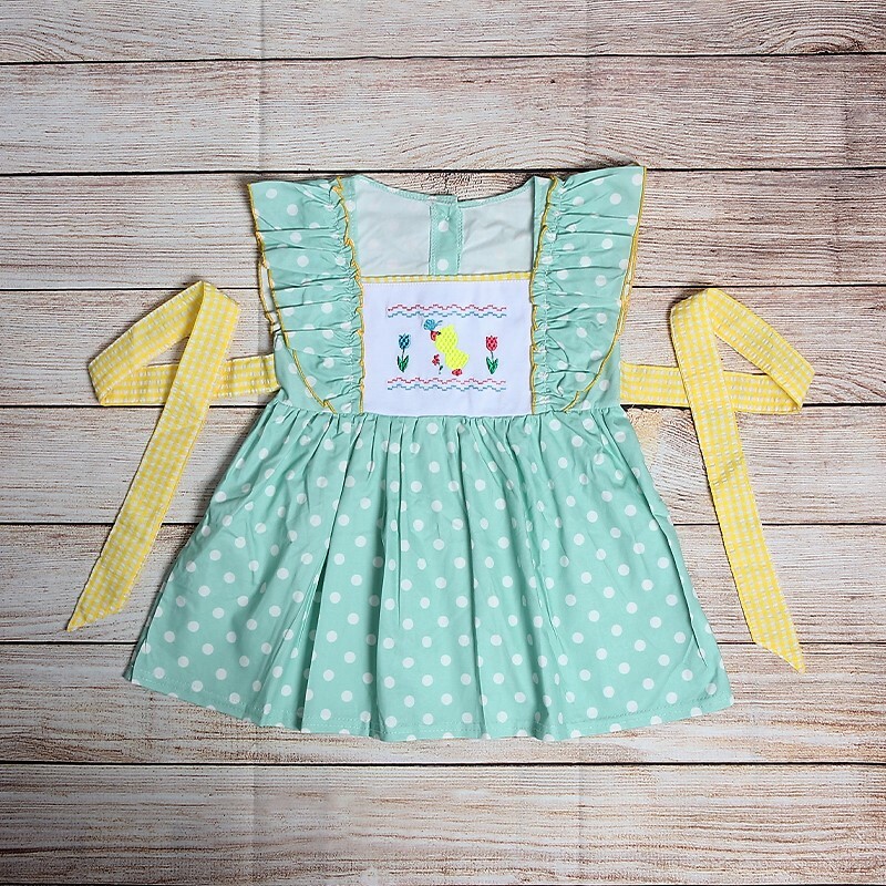NEW Boutique Embroidered Duck Girls Sleeveless Ruffle Dress Easter