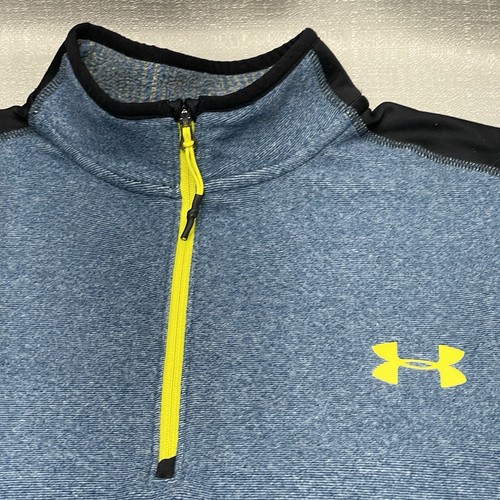 Under Armour Cold Gear Men's Size M Blue Yellow Loose Fit 1/4 Zip Pullover Top - Picture 4 of 14