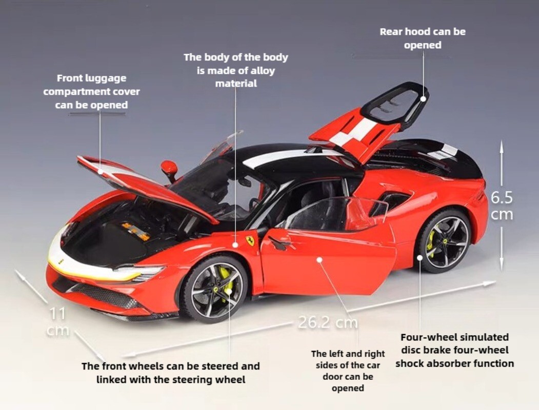 1:18 Scale SF90 Stradale Assetto Fiorano Metal Car Model Toys