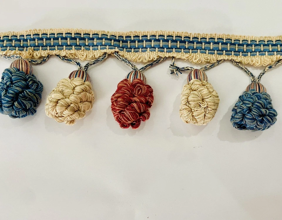 Vintage Holy Hunt Silk Pom Pom Trim. Red, White & Blue. By The Yard - Image 2 of 4