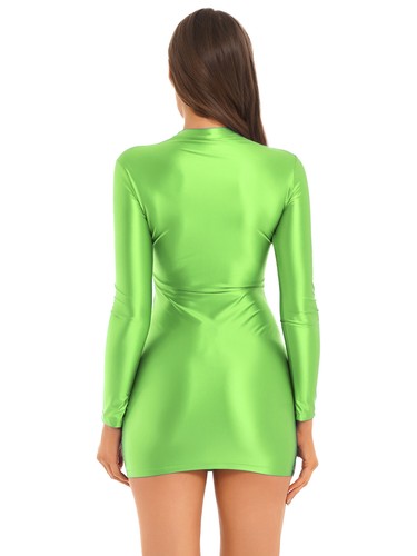 Freebily Damen Sexy Oil Glossy Kleid Eng Pencil Bodycon Glatt Kleid - Bild 72 von 85