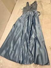 New WanXiao V Neck Lace Appliques Satin Long Formal Dress 10 Light Blue B5-138