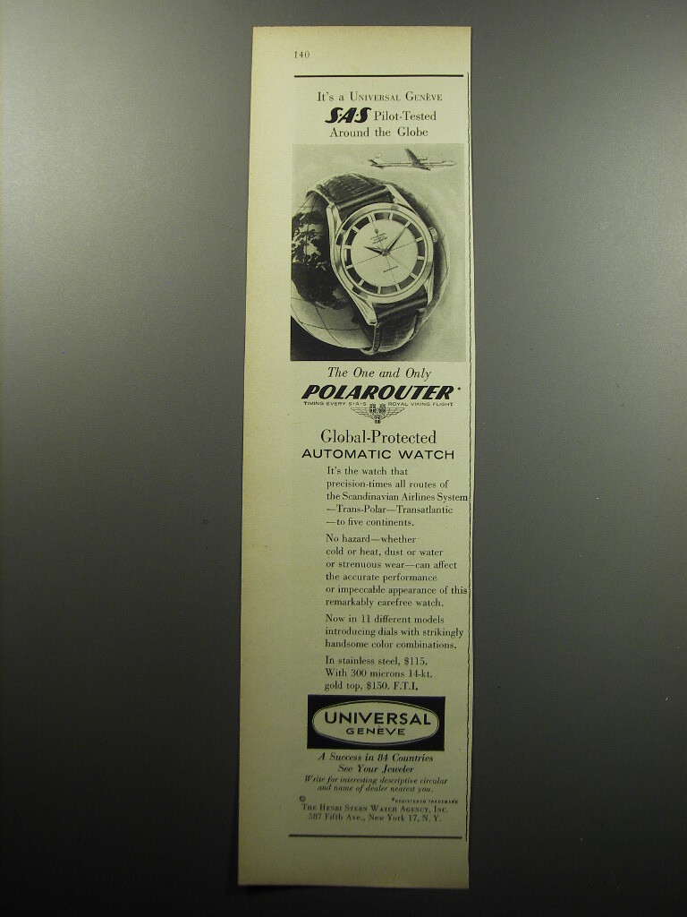 1956 Universal Geneve Polarouter Watch Advertisement