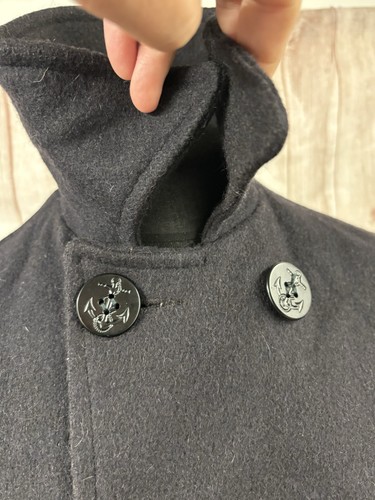 Vintage Fur Lined Peacoat Jacket Reefer Coat Charcoal Grey Blue Nautical Small - Picture 12 of 24