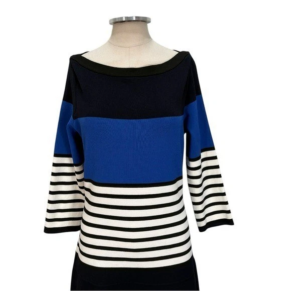 Abito donna Kate Spade manica 3 4 a righe blu navy nero taglia large