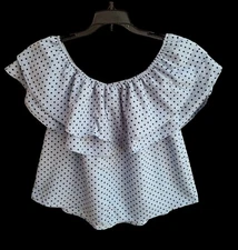Women's Off Shoulders Ruffled Top Blouse Blue Polka Dot Size L - Active USA