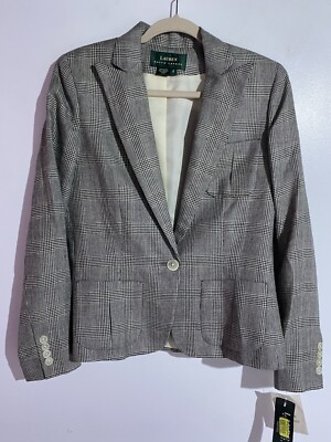 Vtg Ralph Lauren Blazer 4 Linen Wool Plaid Windowpane Houndstooth Deadstock