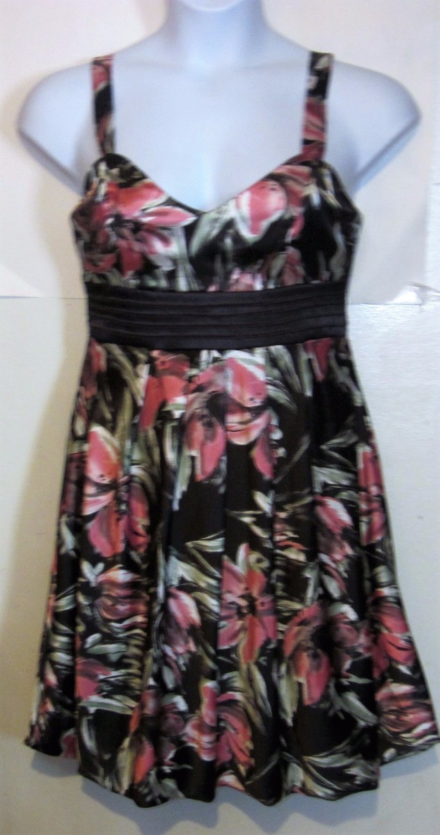 Studio Y juniors 11 12 empire waist brown & pink floral party Dress j69
