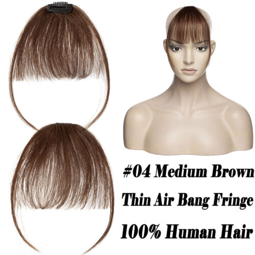 100% Thin Thick Bangs Fringe Clip In Real Virgin Human Hair Extensions Hairpiece - Picture 18 of 38