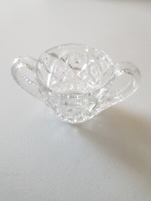 VINTAGE AMERICAN PRESS CUT BRILLIANT DOUBLE HANDLED HEAVY SUGAR BOWL SMOOTH RIM