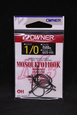 OWNER Mosquito Bait Hooks 5177-111 Size 1/0 - 7 pack Black Chrome Super Needle