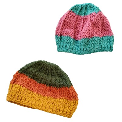 Hand-knitted Beanie Hat in Multicolor Stripes Women main image 3
