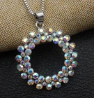 AB Crystal Rhinestone Round Flower Pendant Fashion Sweater Necklace