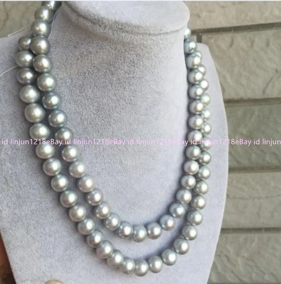 Подлинный 9-10 мм натуральный таитянский серый жемчуг ожерелье 36'' - Изображение 2 из 4