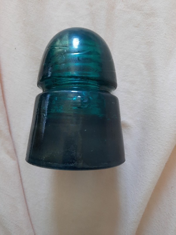 VTG Beehive Shaped Insulator Green Glass Marked "B" 
