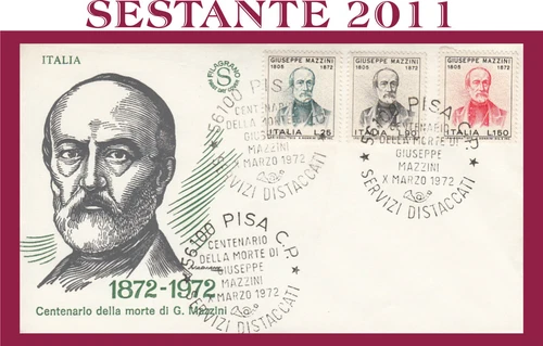 ITALY FDC FILAGRANO CENTENARY DEATH GIUSEPPE MAZZINI 1972 CANCELLATION PISA H98