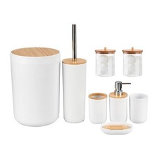 Bathroom Set, 8 Piece Bathroom Trash Can Set, White Bathroom , Bathroom Trash...