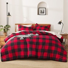 "Red  Black Plaid Comforter Set King, 3-Piece Buffalo Check Bedding, Soft  ...