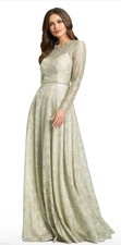 Mac Duggal Sage Green Lace Long Sleeve Gown Size 4 A-line 598 MSRP