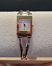 Vintage Guess Silver Tone White Dial Silver Gold Ladies Cocktail 6" Watch Runs