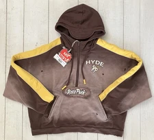 Hyde Park Off-Road Rally Pullover Hoodie Brown M New Boxy Cropped Distressed Zip