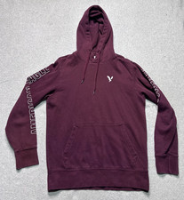 American Eagle Hoodie Sweatshirt Mens Small Burgundy Spellout Super Soft Pocket