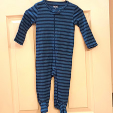 Carter's Unisex 9-12M Footed Zip Sleeper Cotton Knit Striped Blue Navy