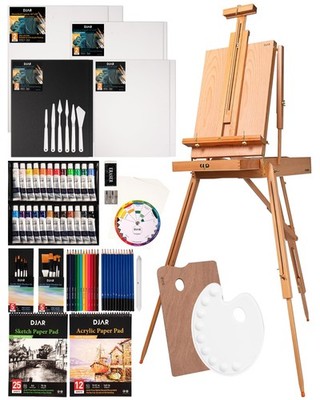 DJAR 89 pcs Acrylic Art Set with French Easel for Professional Artist, Painting