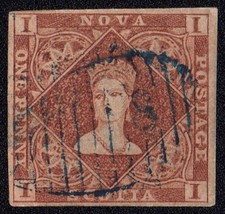 NOVA SCOTIA Queen Victoria one penny red-brown on white paper used  W2013