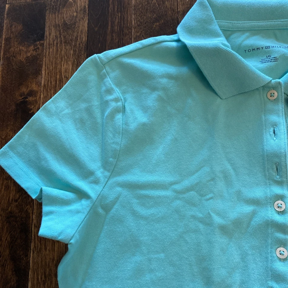 NUEVO CON ETIQUETAS Tommy Hilfiger Mujer SS Polo Verde 5 Botones Talla L Foto 4 de 4