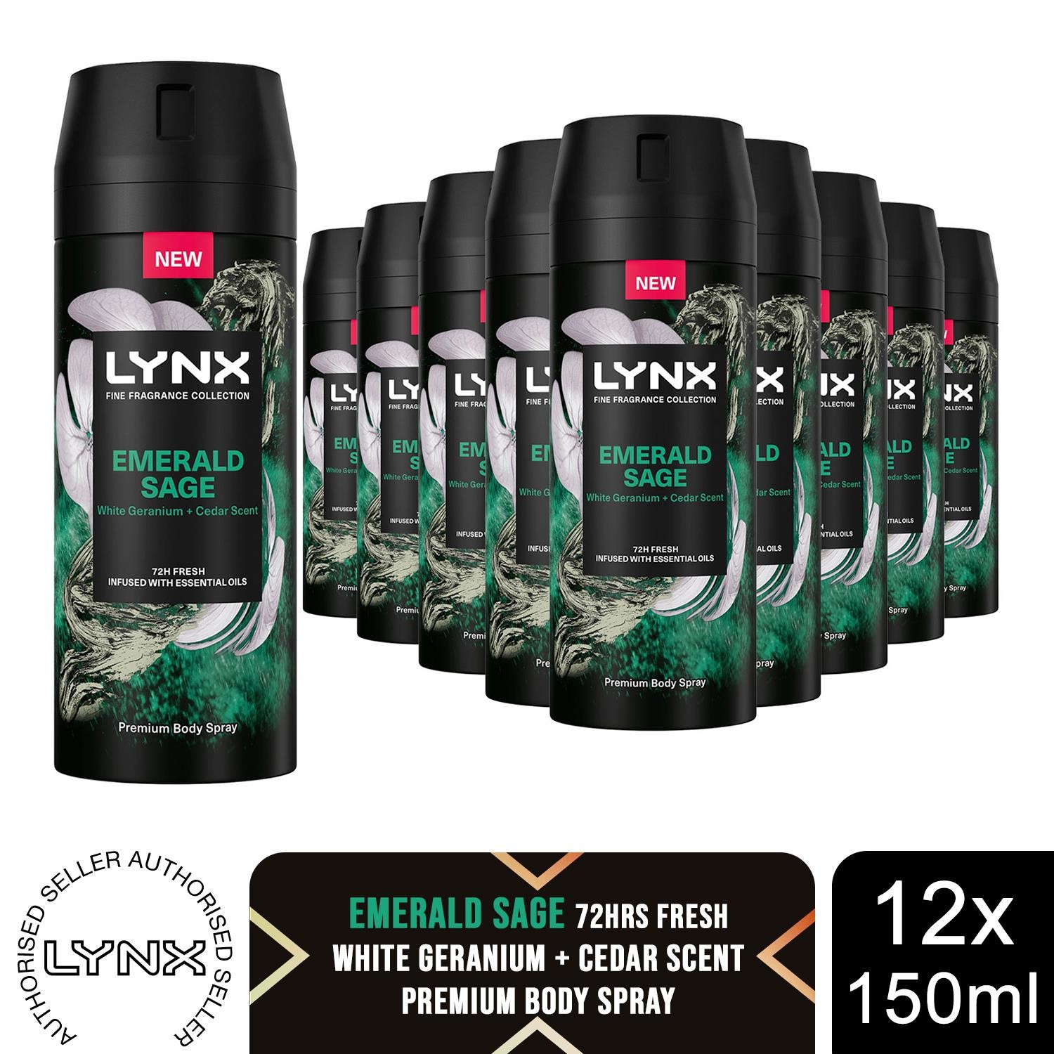 Lynx Fine Fragrance Collection Emerald Sage Deodorant Body Spray 150Ml, 36 Pack - 1 - Image 5