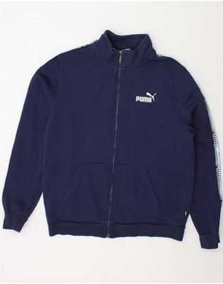 PUMA Mens Graphic Tracksuit Top Jacket Medium Navy Blue Cotton TU07