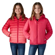 Eddie Bauer Ombre Girl s Down Puffer Hooded Reversible red JACKET XS 5/6