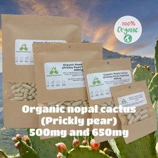 Organic Nopal Cactus - Prickly Pear (Opuntia ficus-indica) 500mg or 650mg