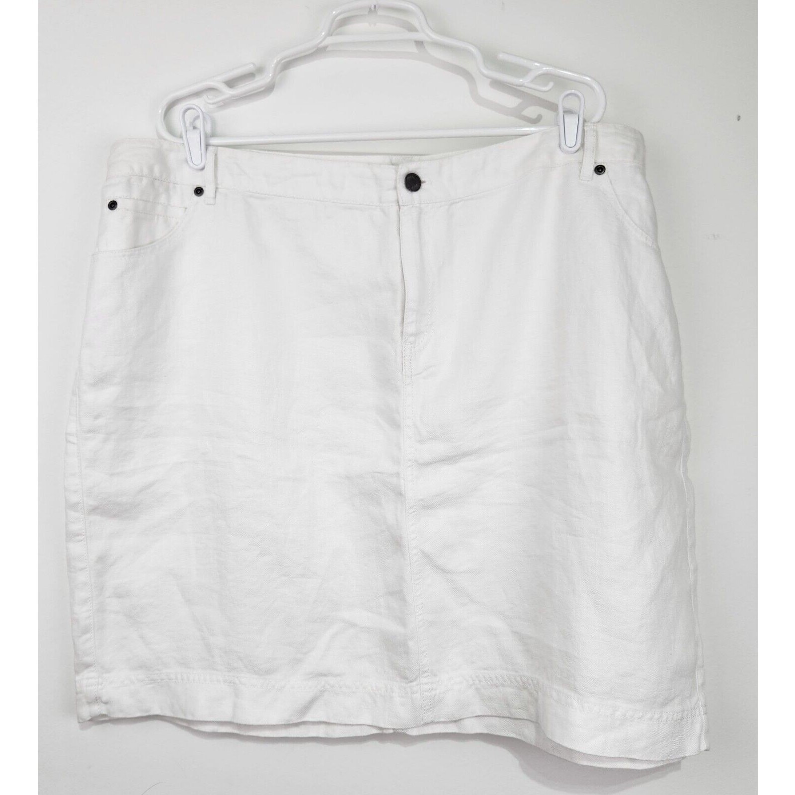 J. Jill 100% Linen Straight Skirt Womens 22 White Elastic Back 5-Pocket Casual