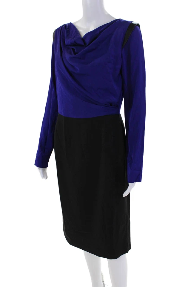 Vestido Raoul para mujer de seda manga larga capucha cuello hasta la rodilla azul talla 8 Foto 2 de 4