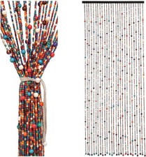 Beaded Curtain for Doorways - Colorful Boho Bamboo Handmade Hanging Wooden Door