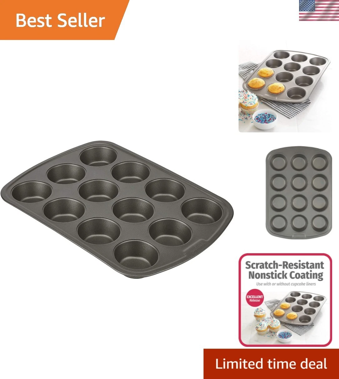 Everyday Nonstick Steel Muffin Pan, 12 cup, Gray
Opens in a new window or tab